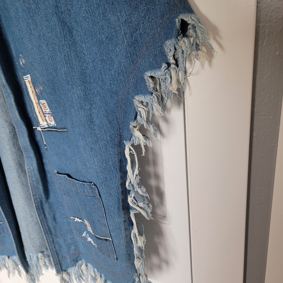 Hand painted jean open jacket poncho one size but listed as a small - Picture 2 of 10